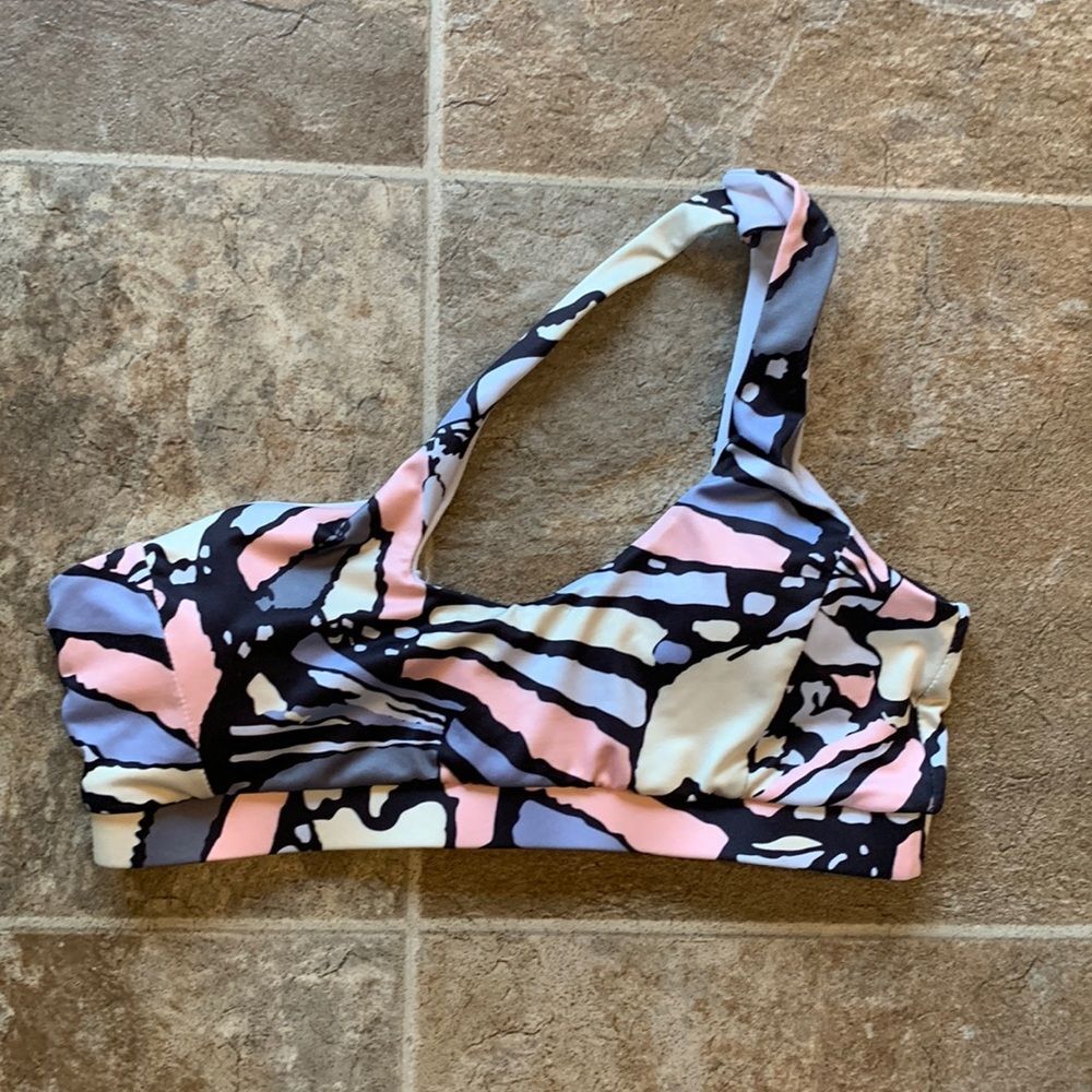 Shein Womens Juniors Speckle Cut Out One Shoulder Athletic Swimsuit Bikini Top